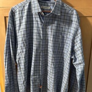 Tommy Bahama Blue and Gray Plaid Button-Down Shirt
